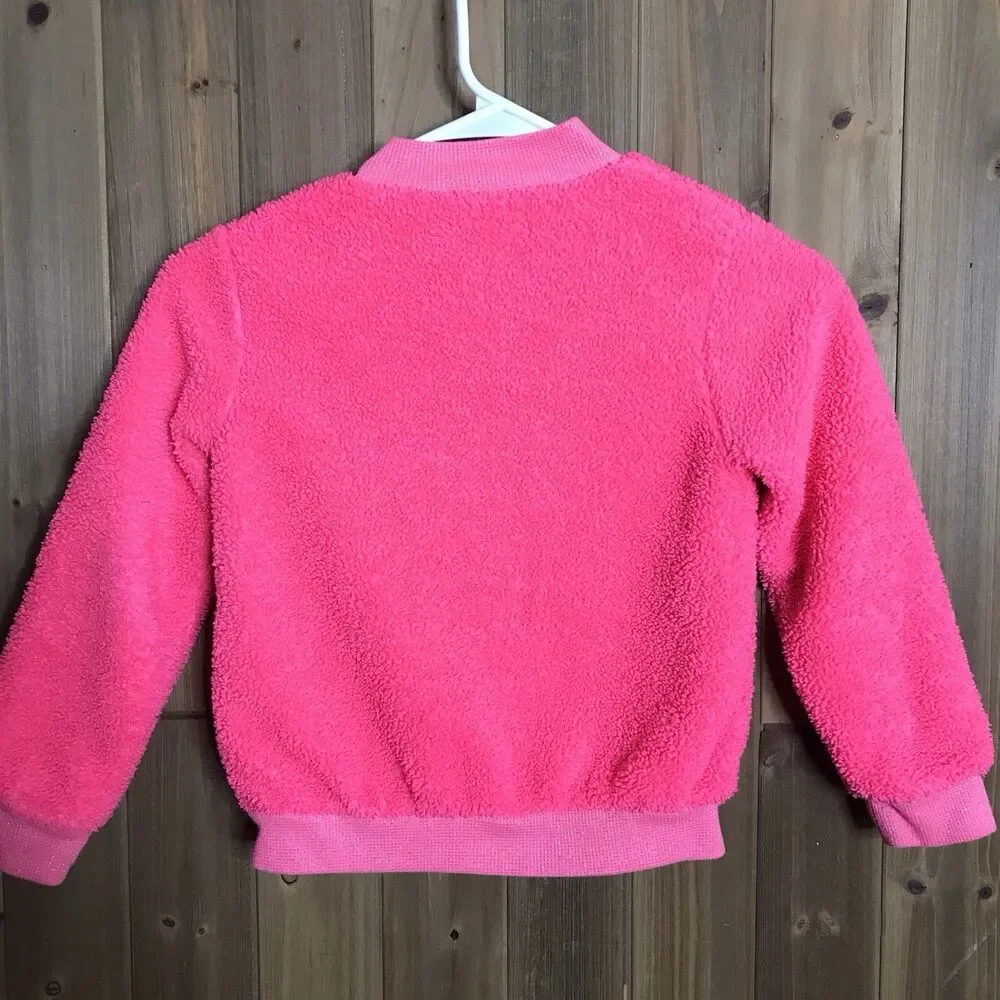 Cat & Jack Kids Girls S (6/6X) Fushia Pink Sherpa Fleece Full Zip Bomber Jacket
